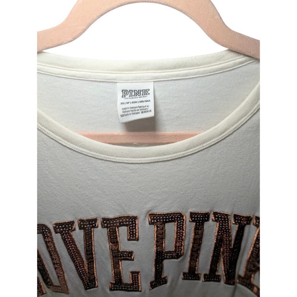 Victoria's Secret PINK LOVE PINK Sequin Graphic Long Sleeve Shirt XS White - Picture 4 of 4